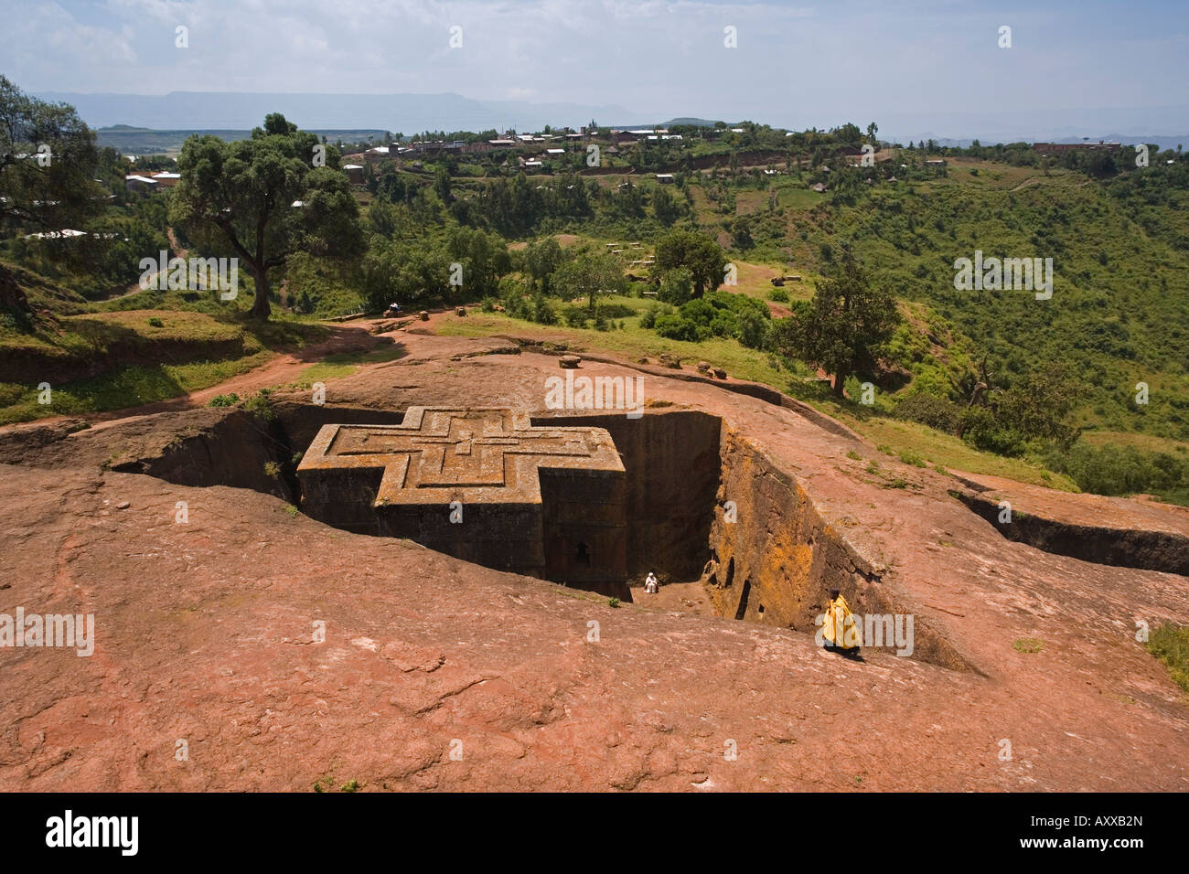 Die versunkenen Felsen gehauene Kirche Bet Giyorgis (St. George), Lalibela, Nord-Äthiopien, Äthiopien, Afrika Stockfoto