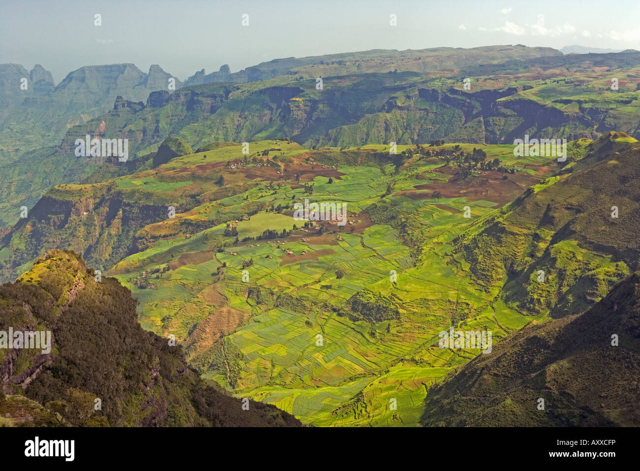 Dramatische Berglandschaft aus der Gegend um Geech, Simien Mountains Nationalpark, der äthiopischen Hochland, Äthiopien Stockfoto