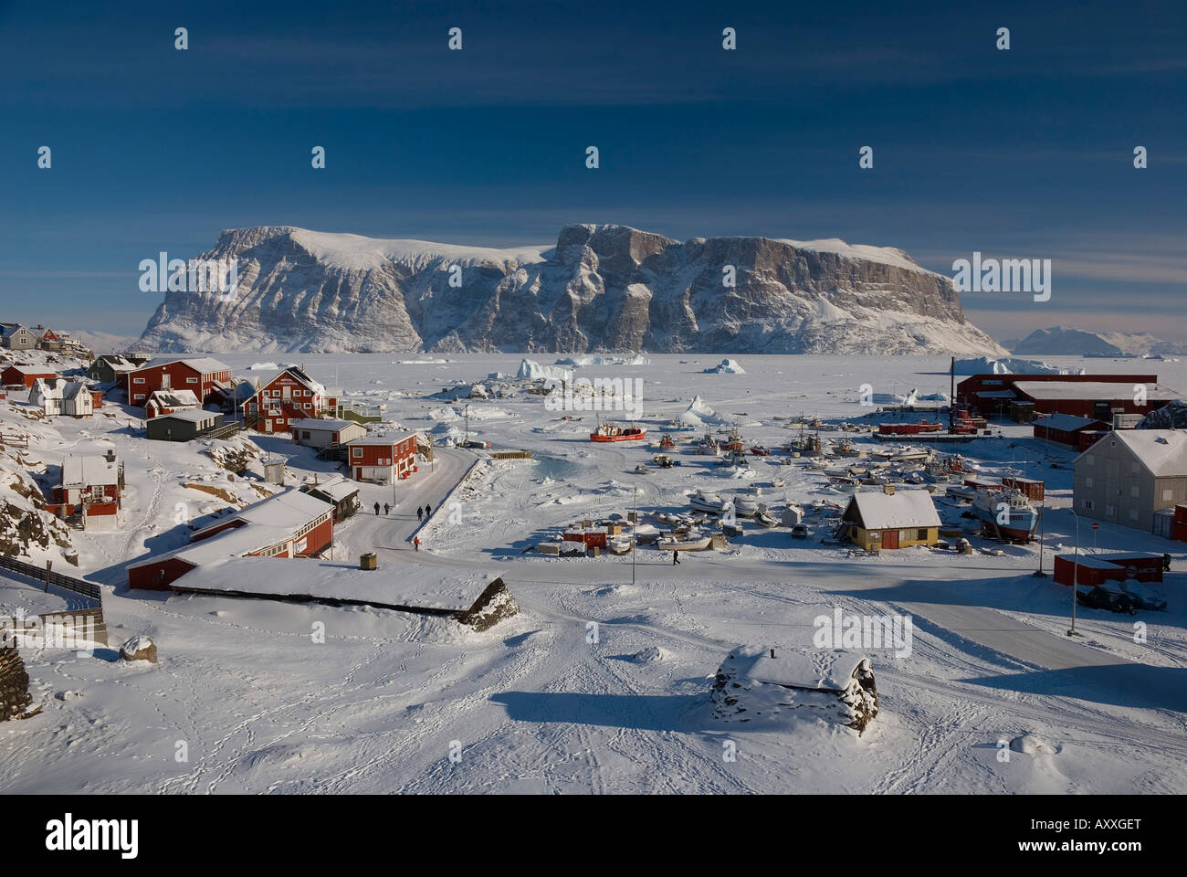 Uummannaq Stadt in Nord-West-Grönland im Winter Stockfoto