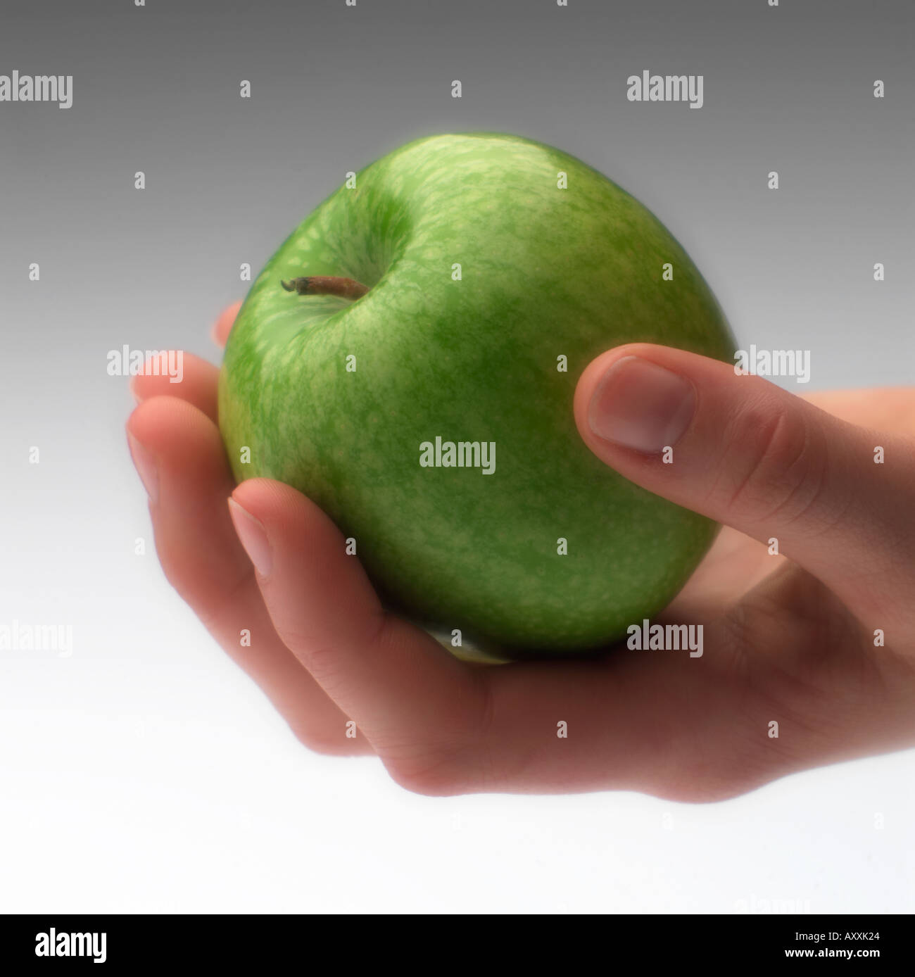 Granny Smith Apfel in der hand gehalten Stockfoto