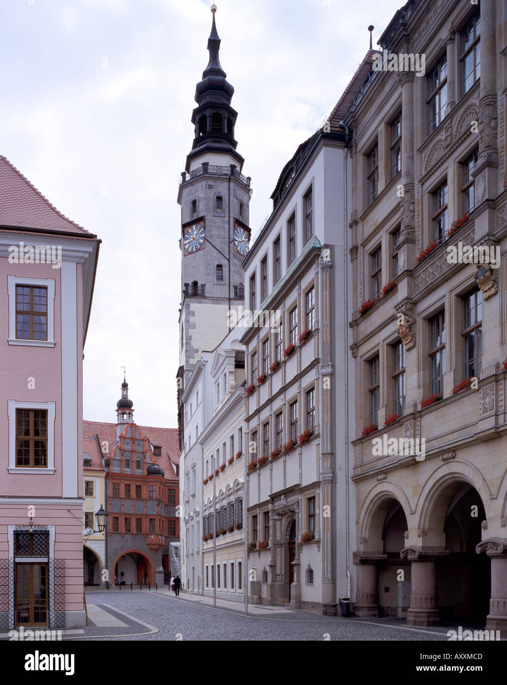 Görlitz, Untermarkt Mit Rathaus, Hinten: Schönhof Stockfoto