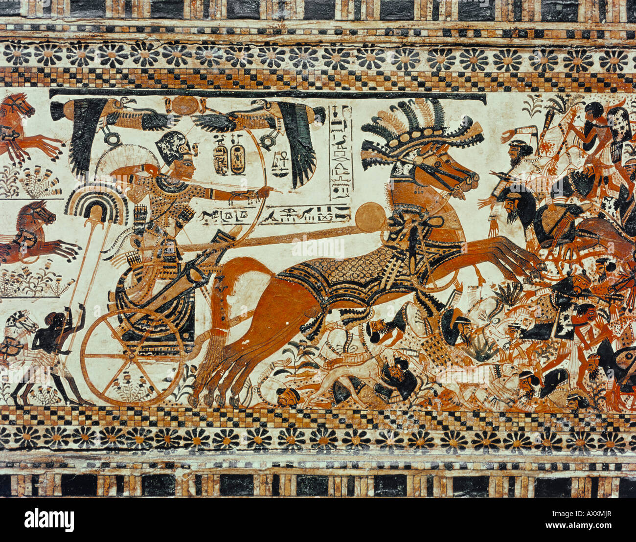 Details zeigen, die die Zerstörung der Asiaten auf dem Feld der malte stuckierter Holz, aus dem Grab des Pharaos Tutanchamun Stockfoto
