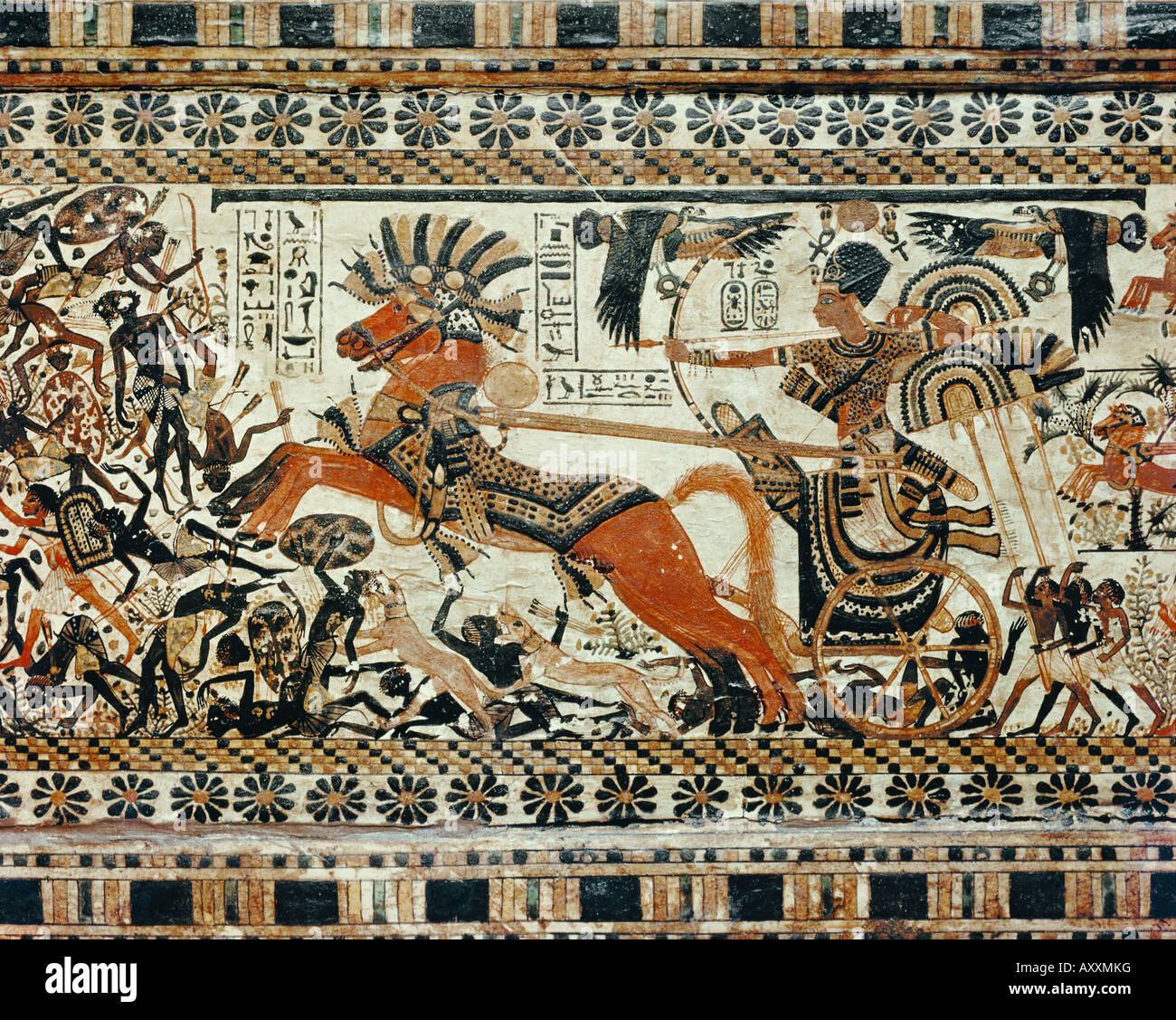 Detail der Zerstörung der schwarzen Afrikaner gemalt auf dem Feld der Stuck Holz, aus dem Grab des Pharaos Tutanchamun Stockfoto