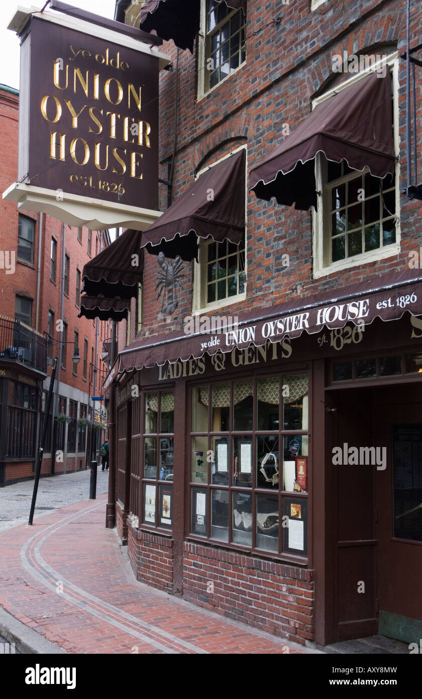 Die Union Oyster House, Blackstone Block, gebaut im Jahre 1714, einer der ältesten überlebenden Straßen von Boston, Boston, Massachusetts, USA Stockfoto