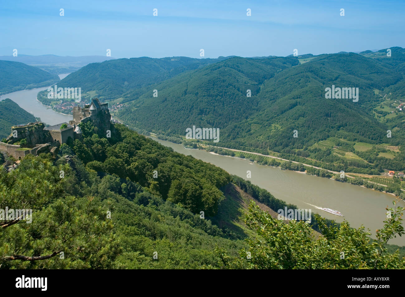 Schloss Aggstein mit Donau, Wachau, Österreich Stockfoto