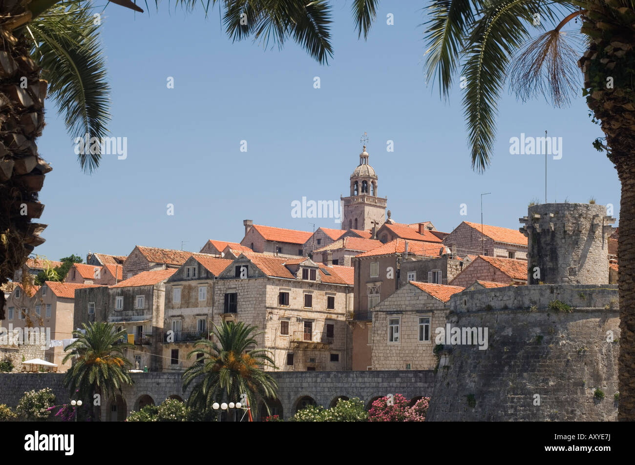 Mittelalterliche Altstadt und die Stadt Mauern, Insel Korcula, Dalmatien, Kroatien, Europa Stockfoto
