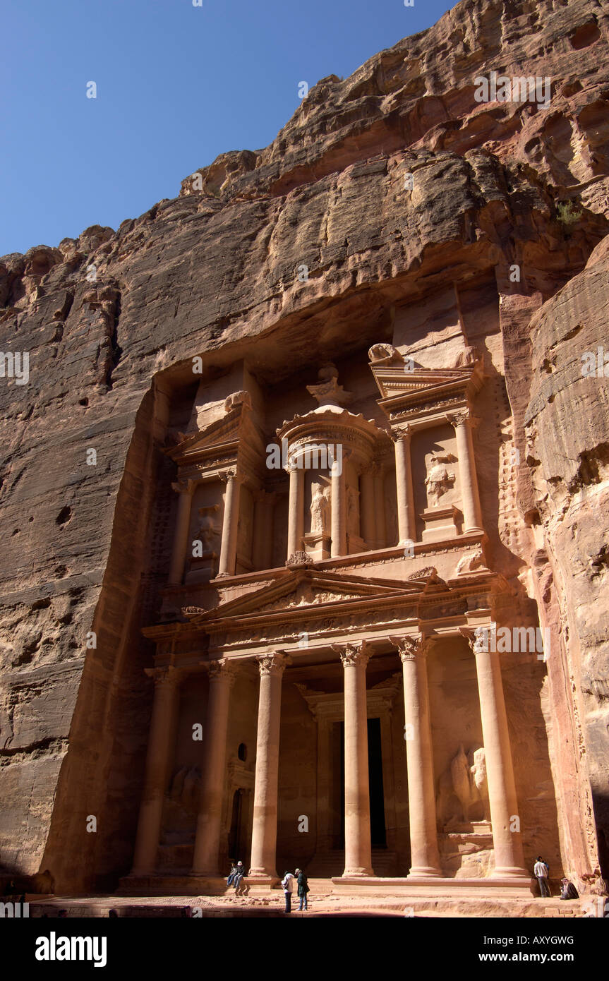 Das Finanzministerium (Al Khazneh) (El Khazneh) (Al Khazna), Petra, UNESCO World Heritage Site, Jordanien, Naher Osten Stockfoto