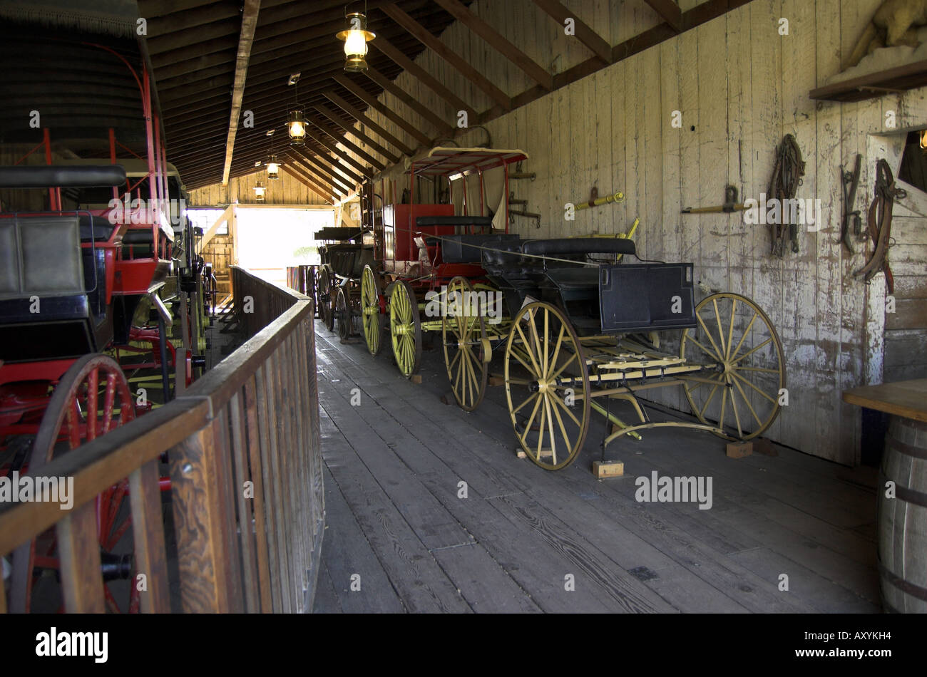 Wagen und Bühne Trainer-Anzeige an der Mission San Juan Bautista State Park CA USA Stockfoto