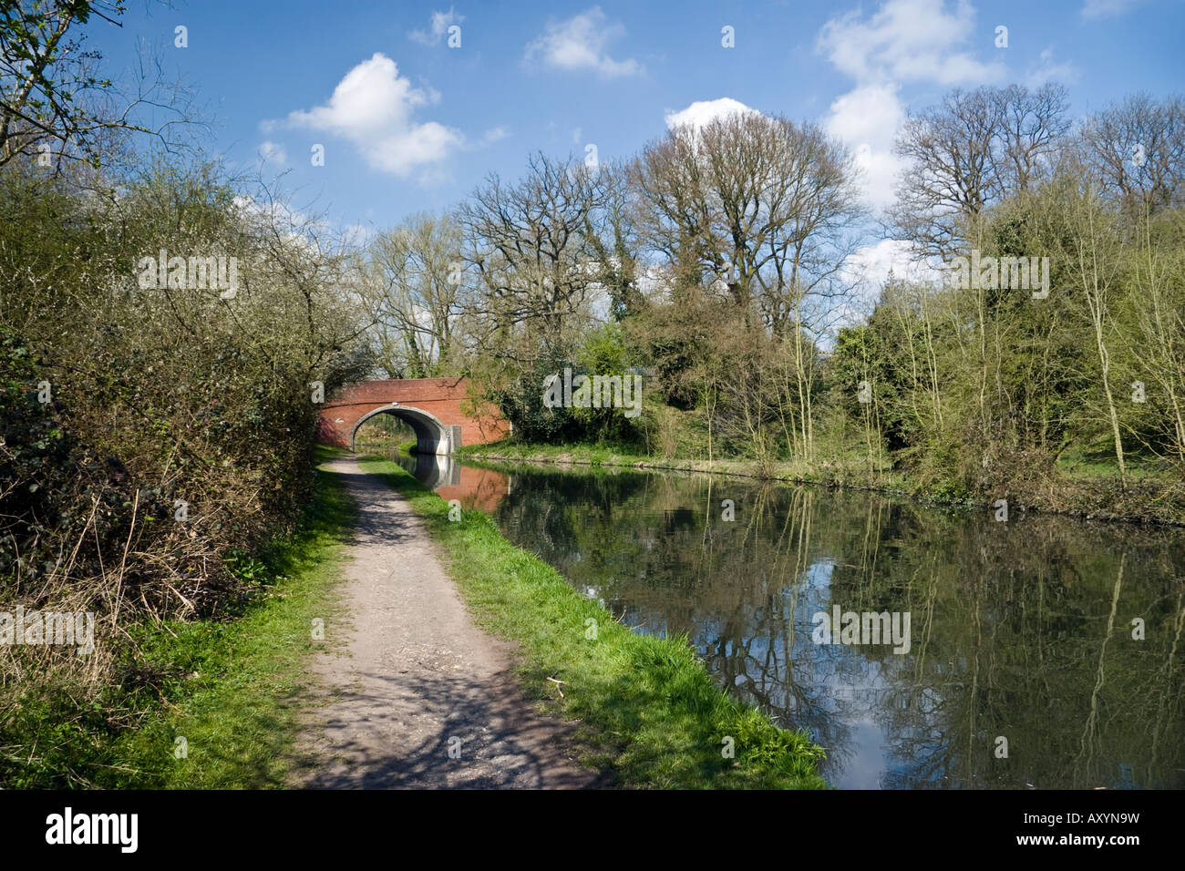 Grand Union Canal und gewölbte Brücke, in der Nähe von Berkhamsted, Hertfordshire, England Stockfoto