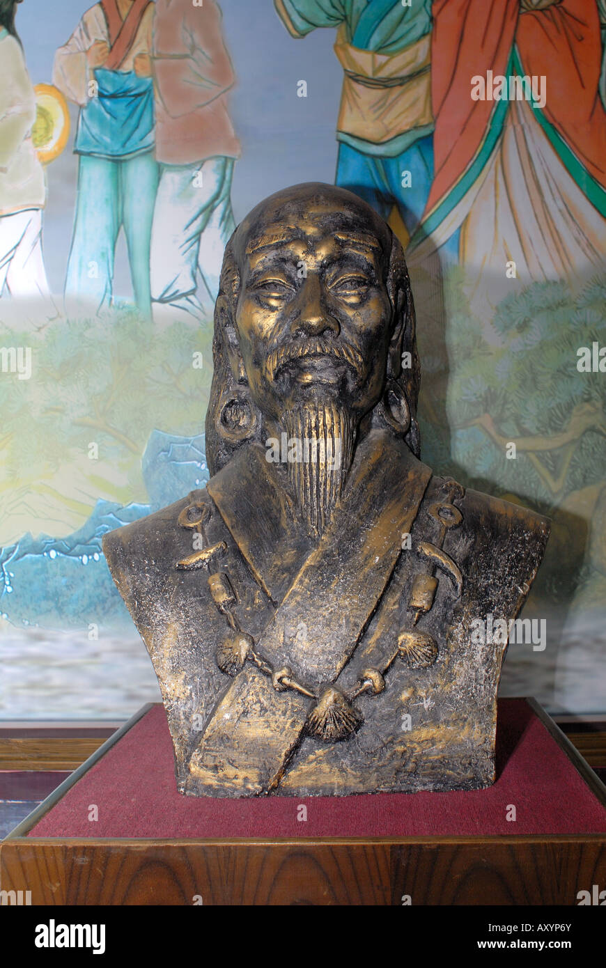Bronze-Büste von König Yao, dessen Hauptstadt in Pingyang in der Provinz Shanxi seine Regierung wurde, war warm und wohlwollenden und er starb Stockfoto