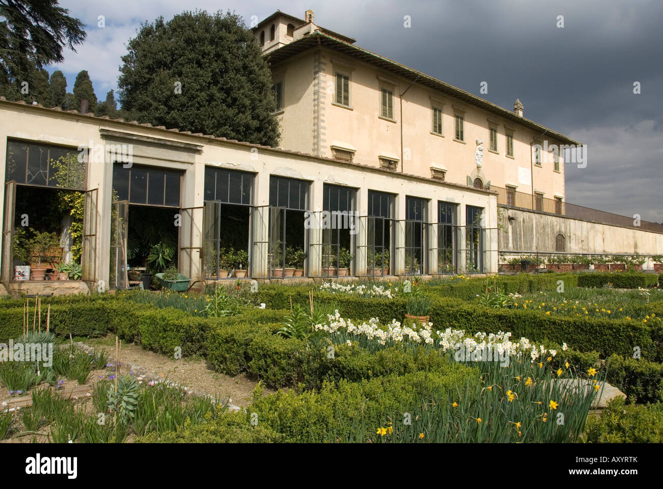 Das Treibhaus und Limonaia und die Villa Medici Villa La Petraia Toskana. Stockfoto