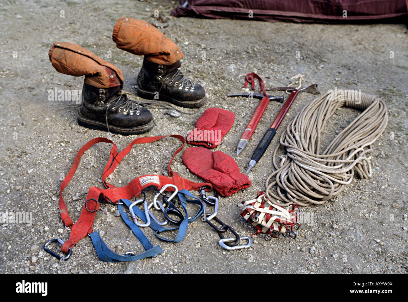 Bergsteigen Ausrüstung Stockfoto