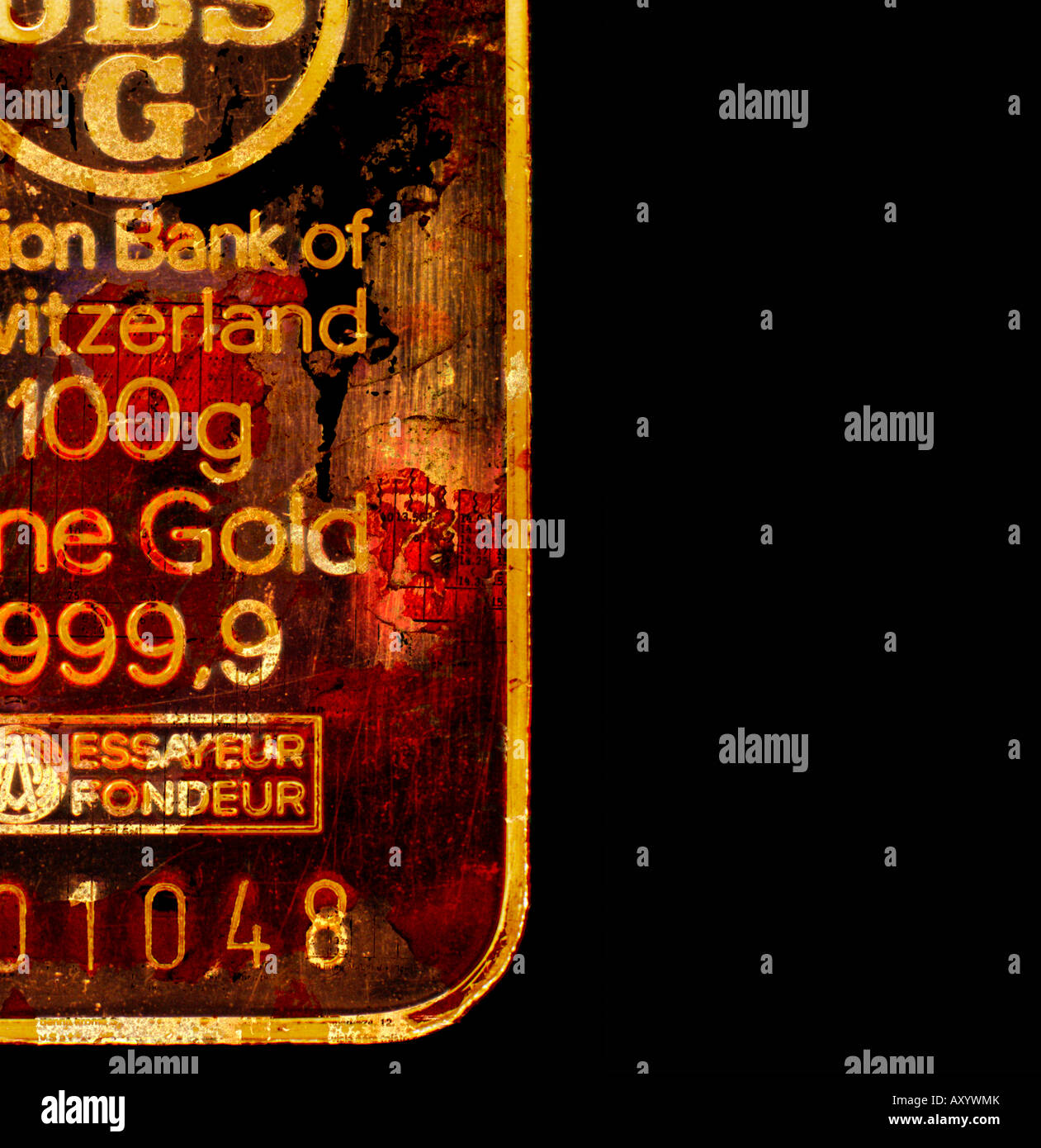 Abstrakte strukturierte Bilddetails von festen Goldbarren 100 Gramm Stockfoto