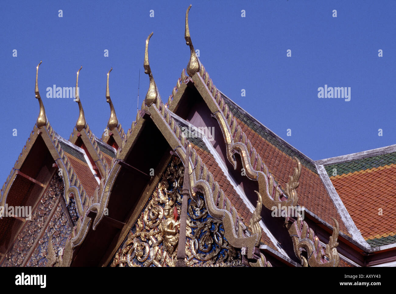 Tempel Wat Po, Bangkok, Detail-Dach Stockfoto