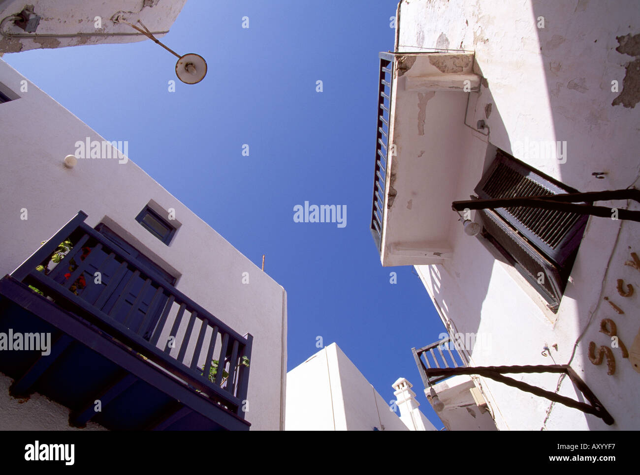 Mykonos Stadt, Hausfassaden Stockfoto