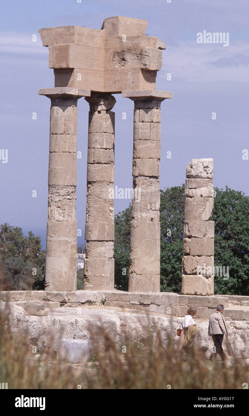 Rhodos, Lindos, Akropolis, Tempel der Athena, Totale Stockfoto