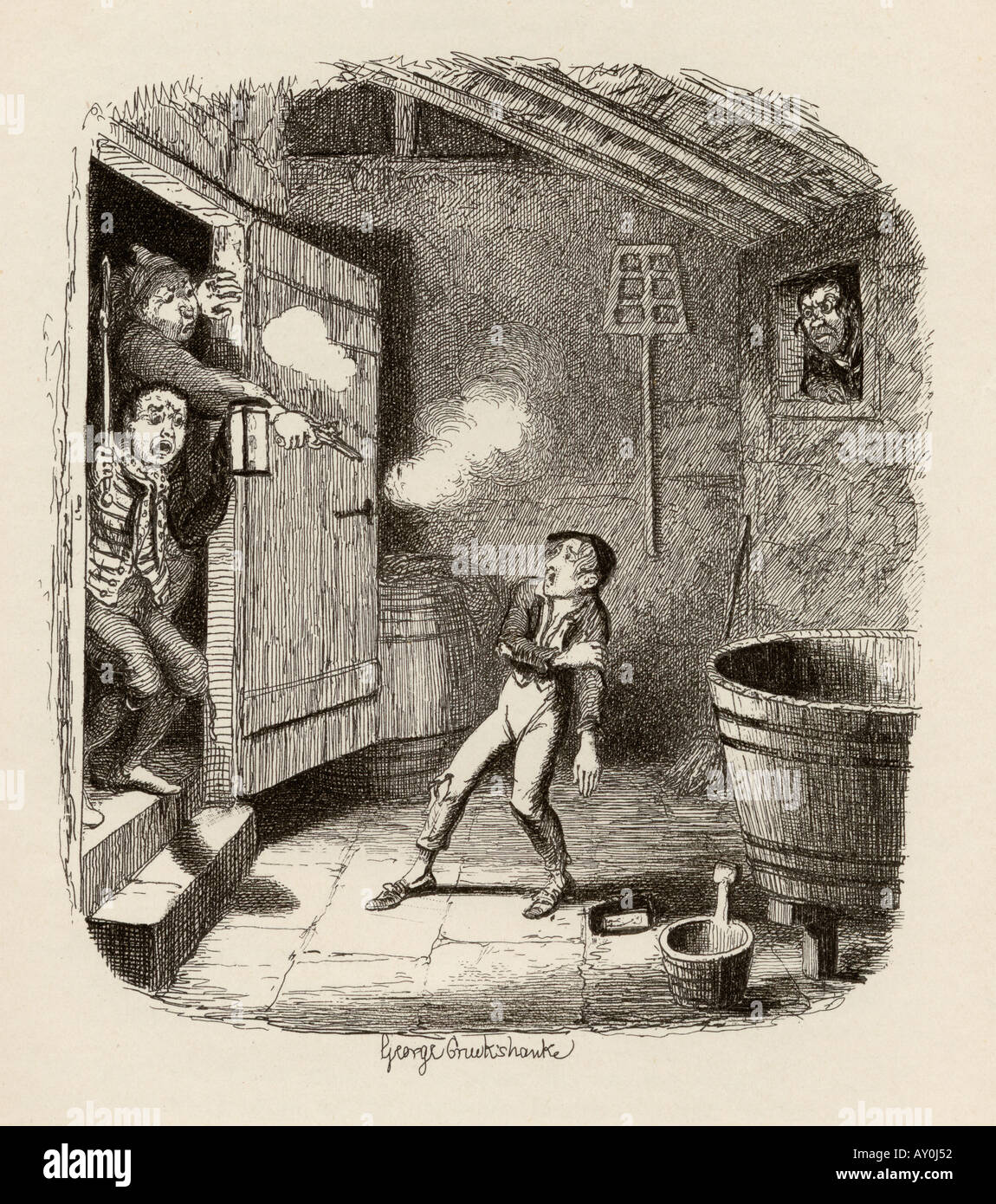 Der Einbruch.  Aus dem Buch The Adventures of Oliver Twist von Charles Dickens. Stockfoto