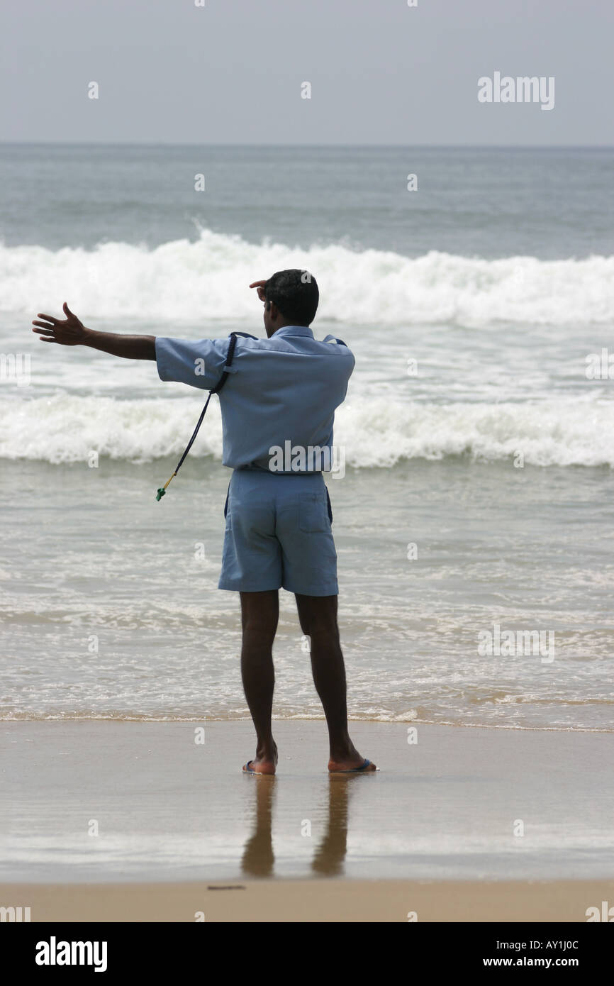 Rettungsschwimmer am Strand von Varkala, Kerala Stockfoto
