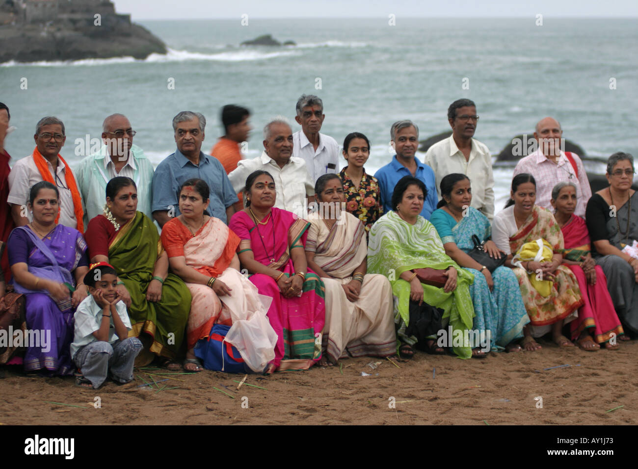 Gruppe von indischen Touristen, Kanyakumari, Indien Stockfoto