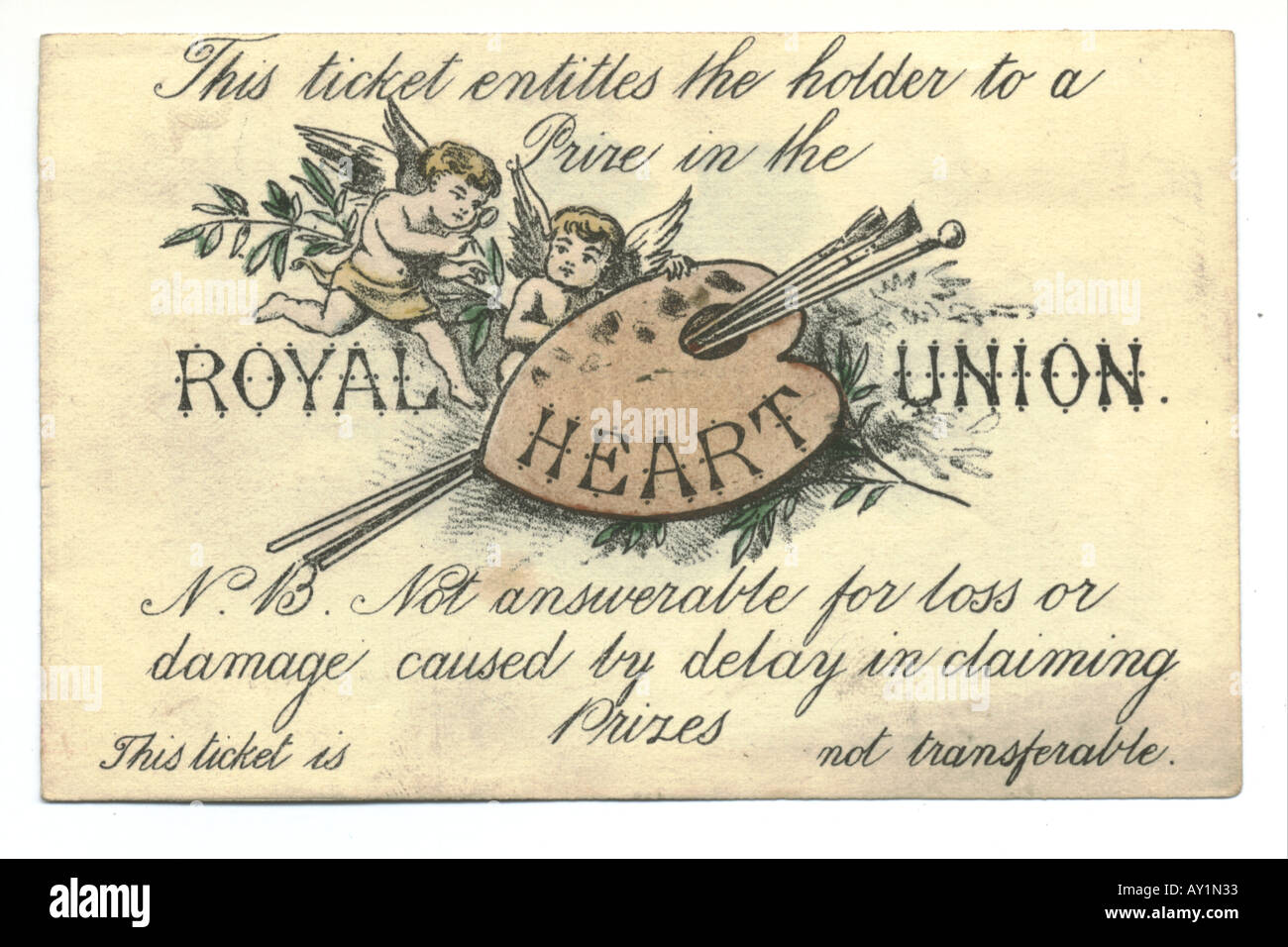 Valentinstag-Grußkarte als Ticket für Royal Herz Union ca. 1865 Stockfoto