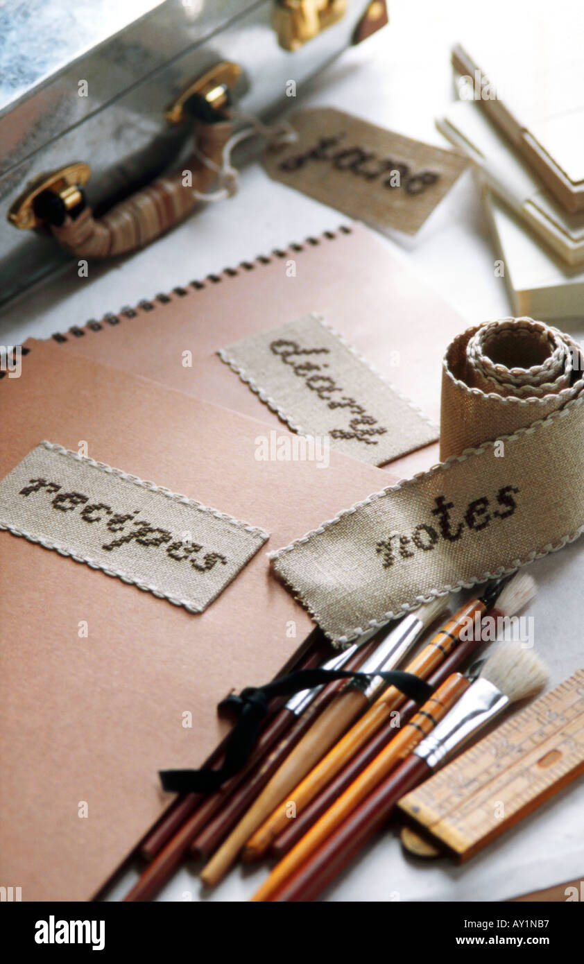 Craft-Projekt der gestickte Etiketten Stockfoto