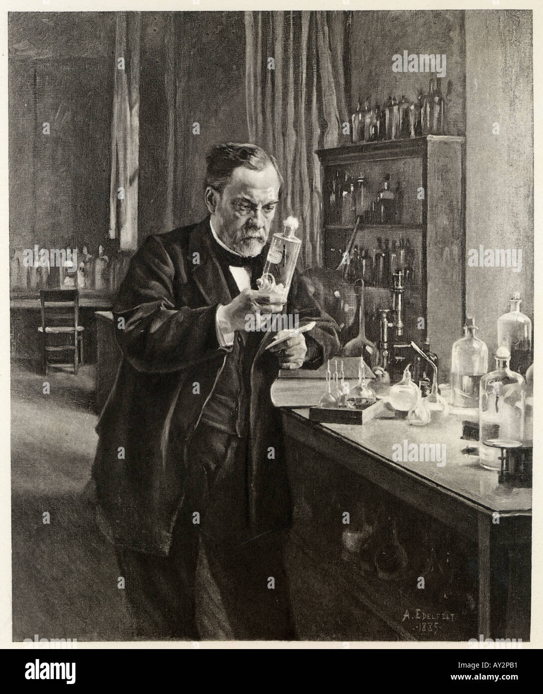 Pasteur In Lab Edelfelt Stockfoto