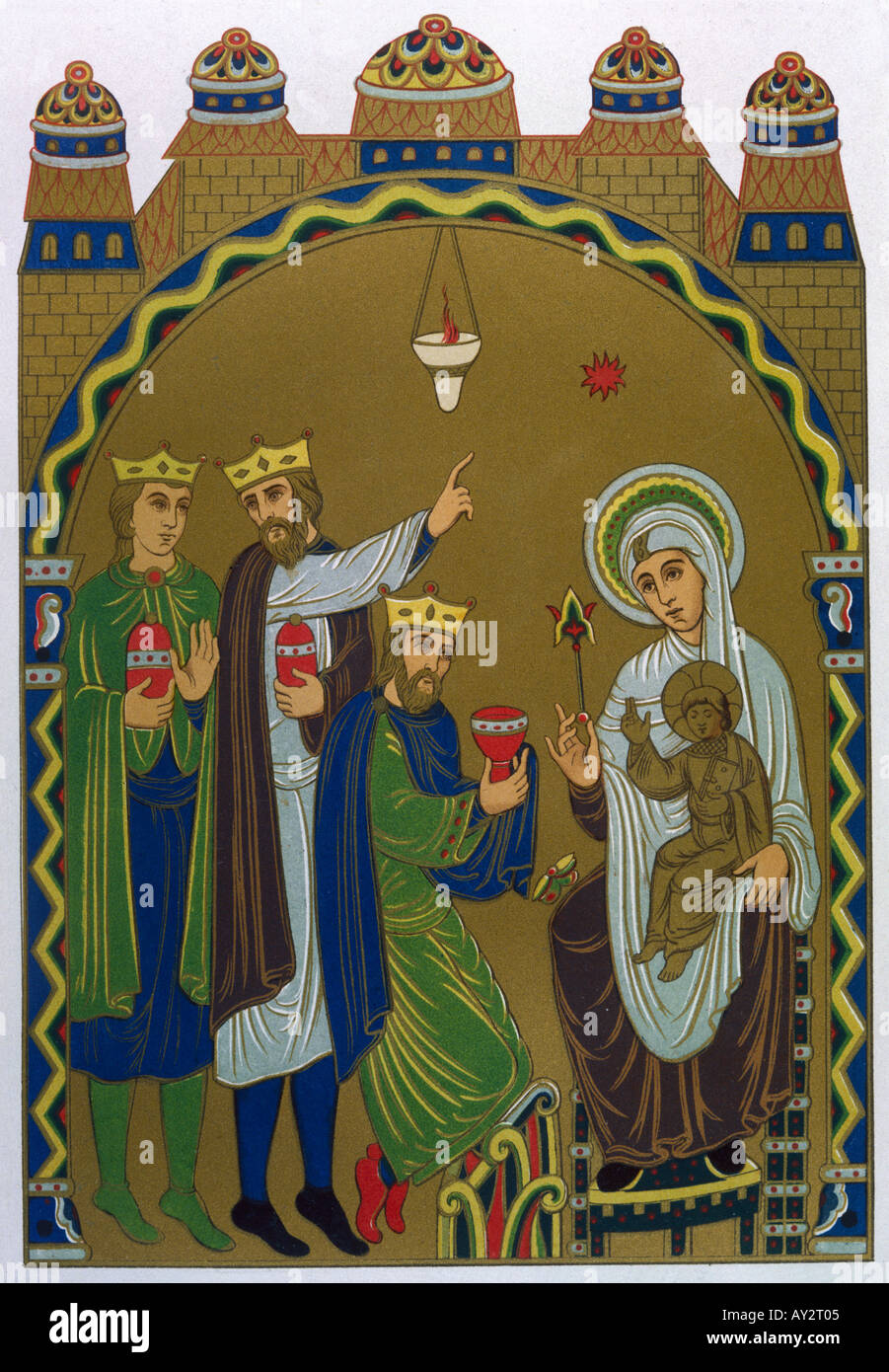 Anbetung der Heiligen drei Könige Stockfoto
