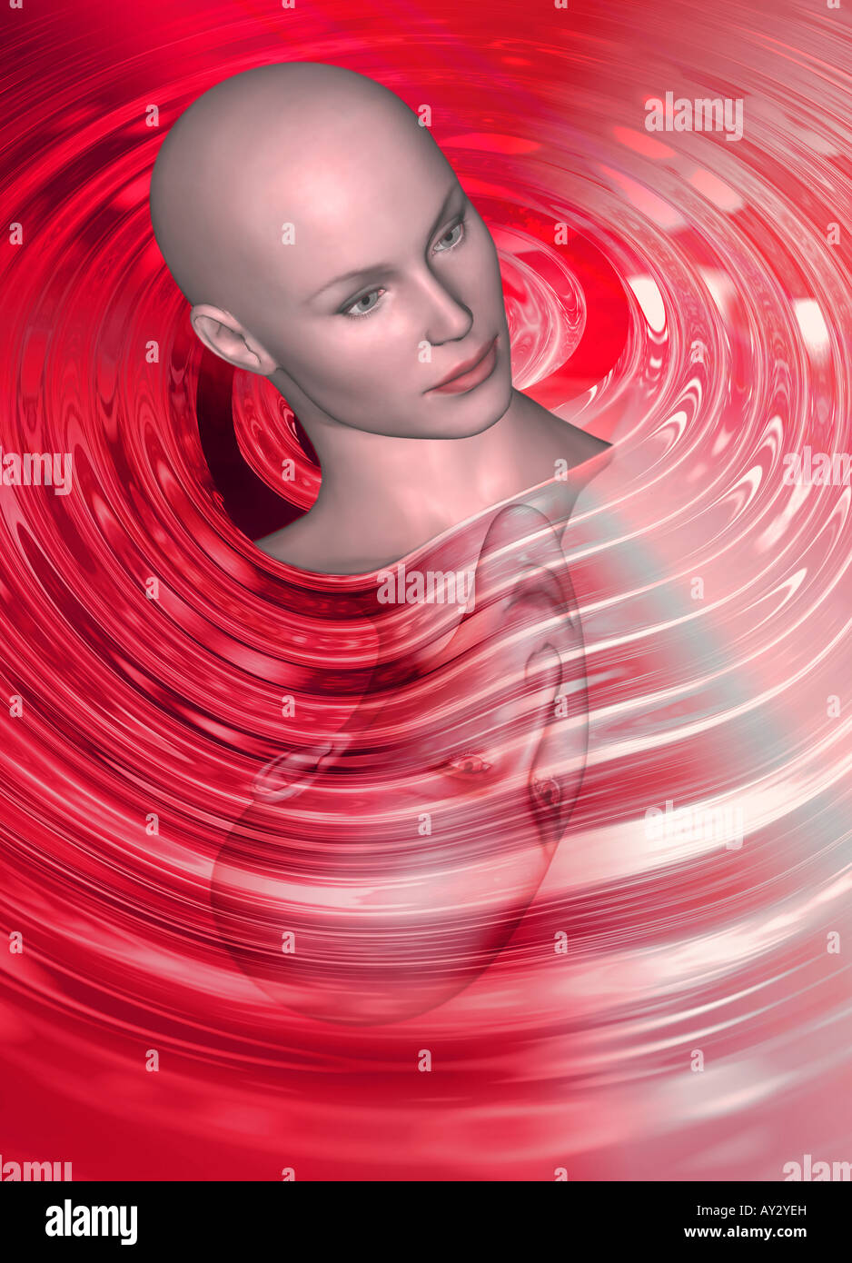 Kopf der weiblichen Klon Android Roboter Avatar computergenerierte künstliche Intelligenz Stockfoto