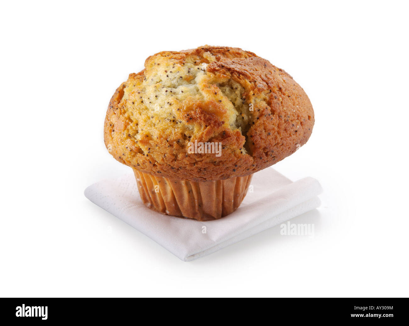 Muffin auf einer Serviette erschossen auf weiß Stockfoto