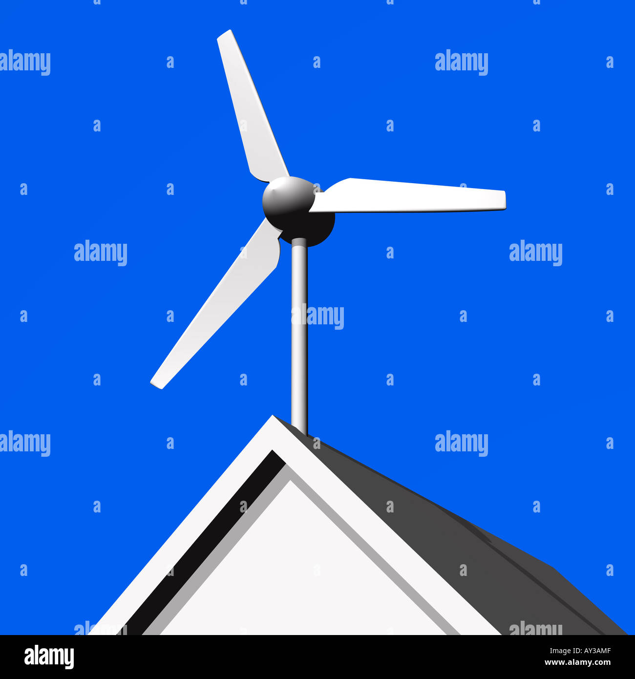 CGI-Haus und Dach Top Windkraftanlage Stockfoto