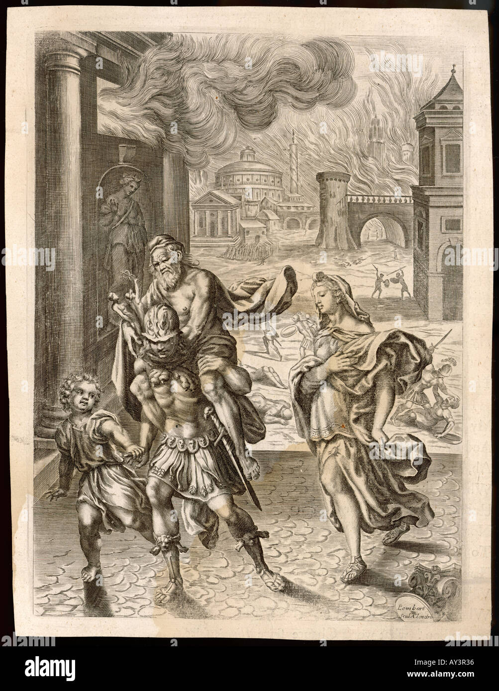Aeneas flieht aus Troja Stockfoto
