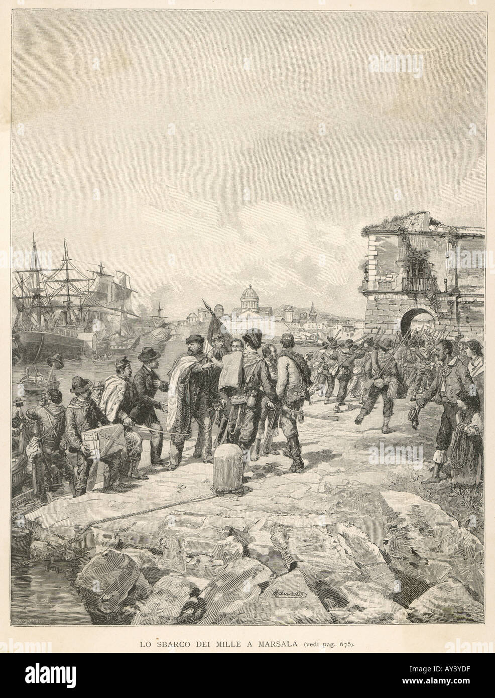 Garibaldi landet Marsala Stockfoto