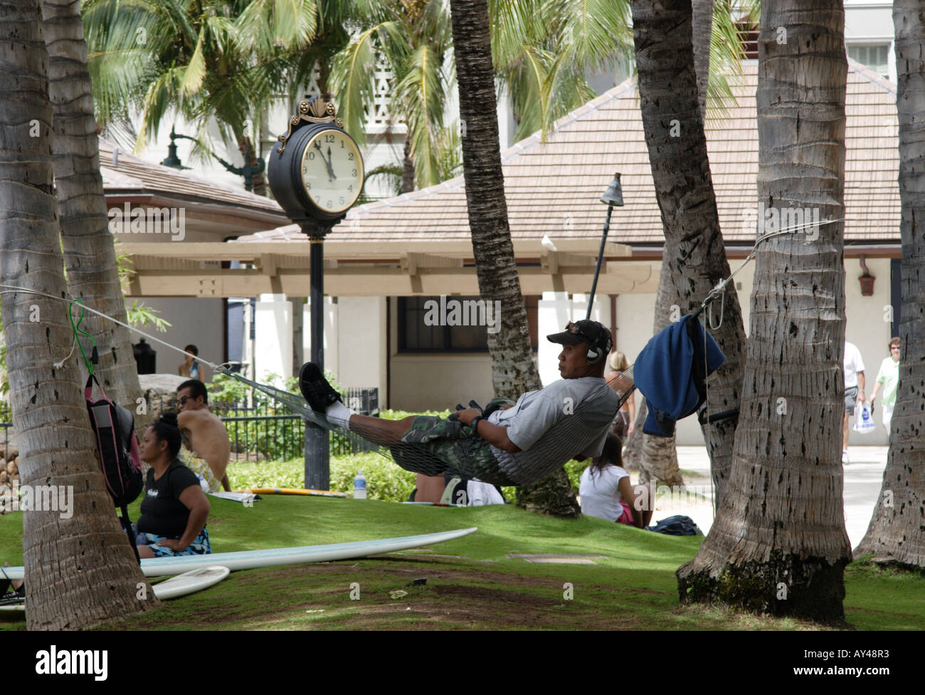 Entspannung am Strand von Waikiki Oahu Hawaii Stockfoto