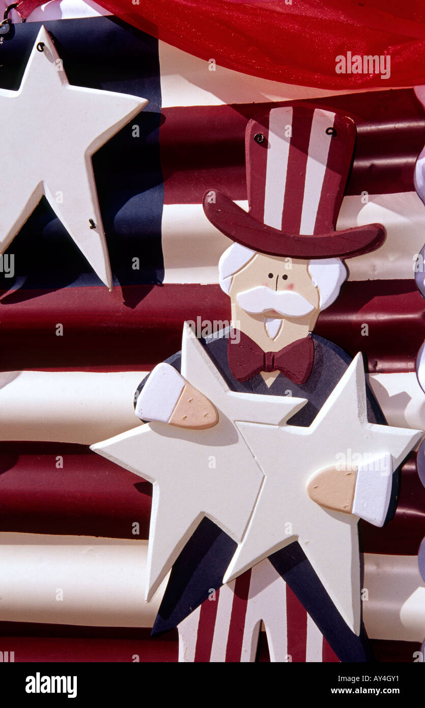 Ein geschnitztes Bild von Uncle Sam sieht in der Parade, an der jährlichen Capitan-4. Juli Feier in Capitan, New Mexico. Stockfoto