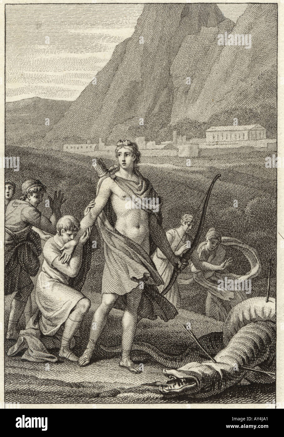 Apollon und Python Stockfoto
