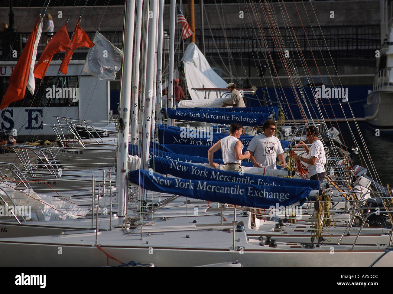 USA New York City 1999 North Cove Yachthafen in der Nähe des World Financial Center Yachtclub Stockfoto