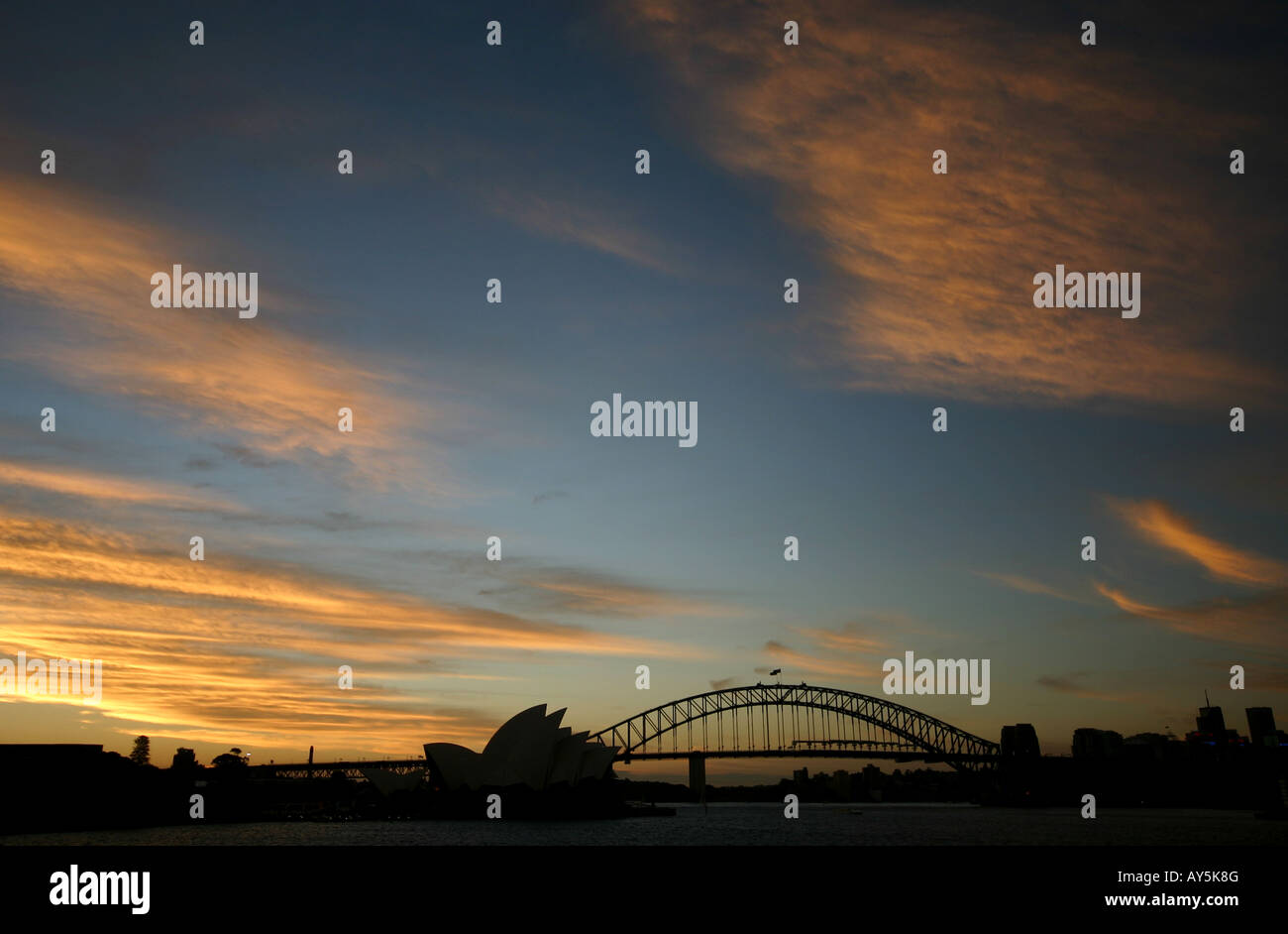 Blick von Frau Macquaries Punkt des Sonnenuntergangs über Sydney city Stockfoto