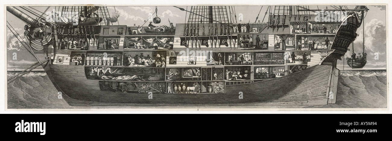 18thc Schiff im Querschnitt Stockfoto