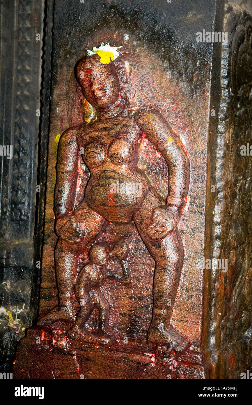 Schrein, die Darstellung der Göttin der Fruchtbarkeit, Meenakshi-Tempel, Madurai, Tamil Nadu, Indien Stockfoto