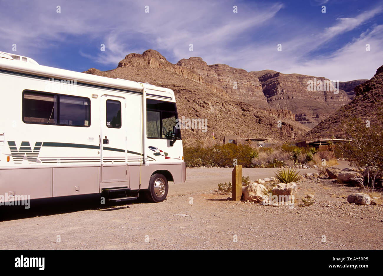 RV camping im Oliver Lee Memorial State Park, Alamogordo, New Mexico. Stockfoto
