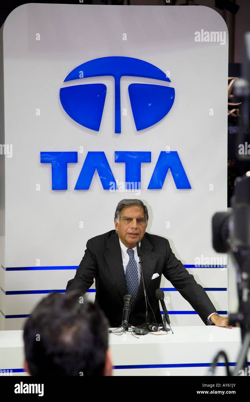 Ratan Tata Presse-Produkteinführung. Markteinführung in Europa bei einem Motor Show 2008 Stockfoto