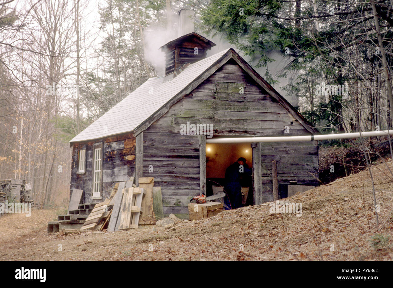 SAP-Haus aka Zuckerhütte wo Ahorn Sap zu New Hampshire USA Sirup eingekocht ist Stockfoto