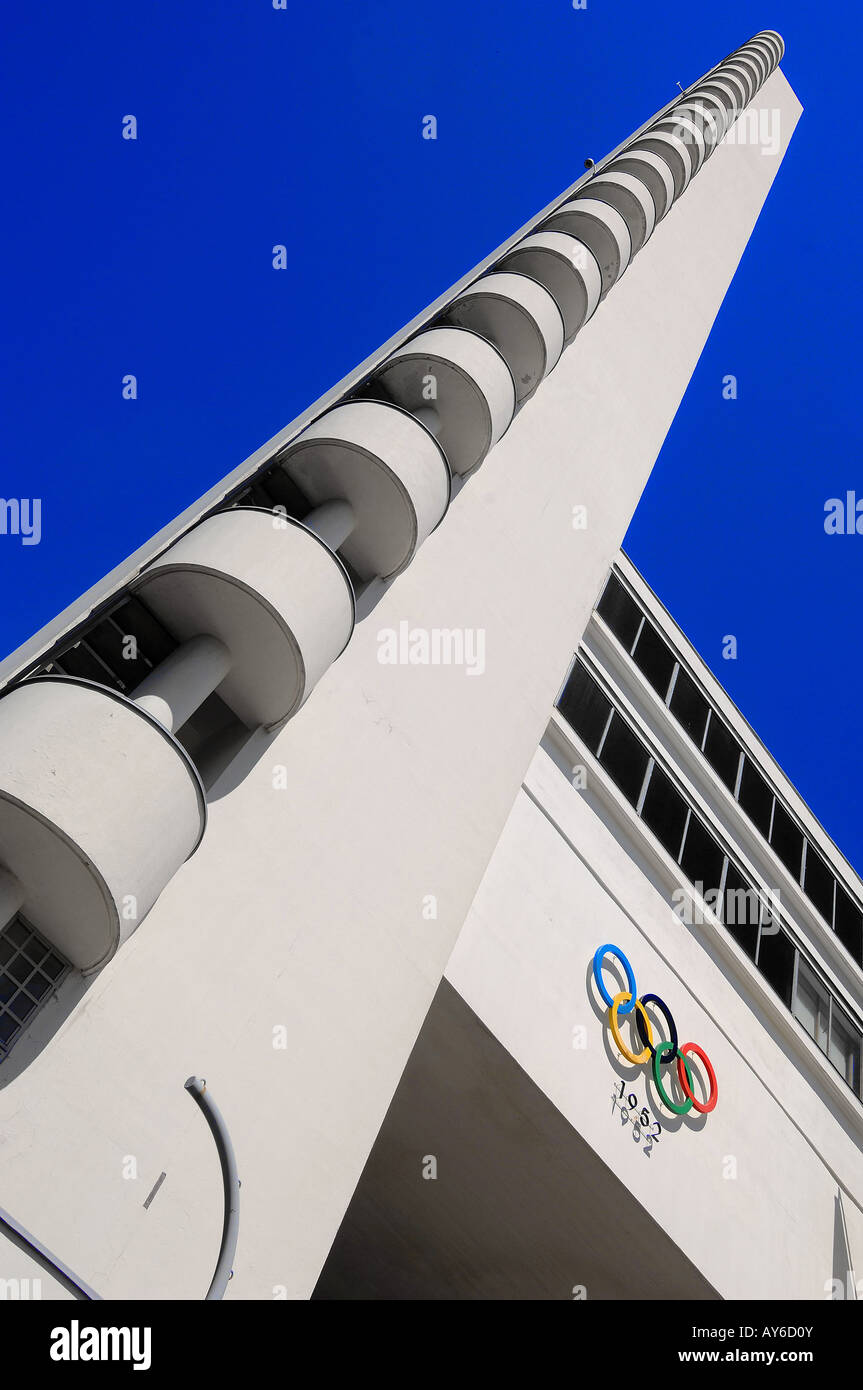 Der Turm auf das Olympiastadion in Helsinki, Finnland, Austragungsort der Olympischen Spiele 1952 Stockfoto