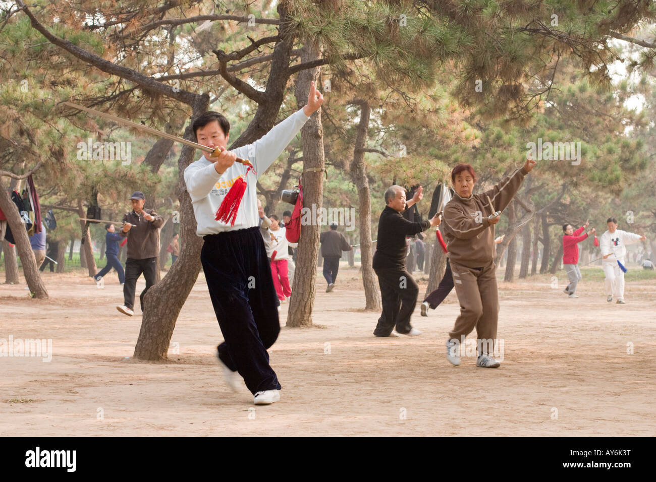 Taichi in Tiantan Park, Beijing Stockfoto