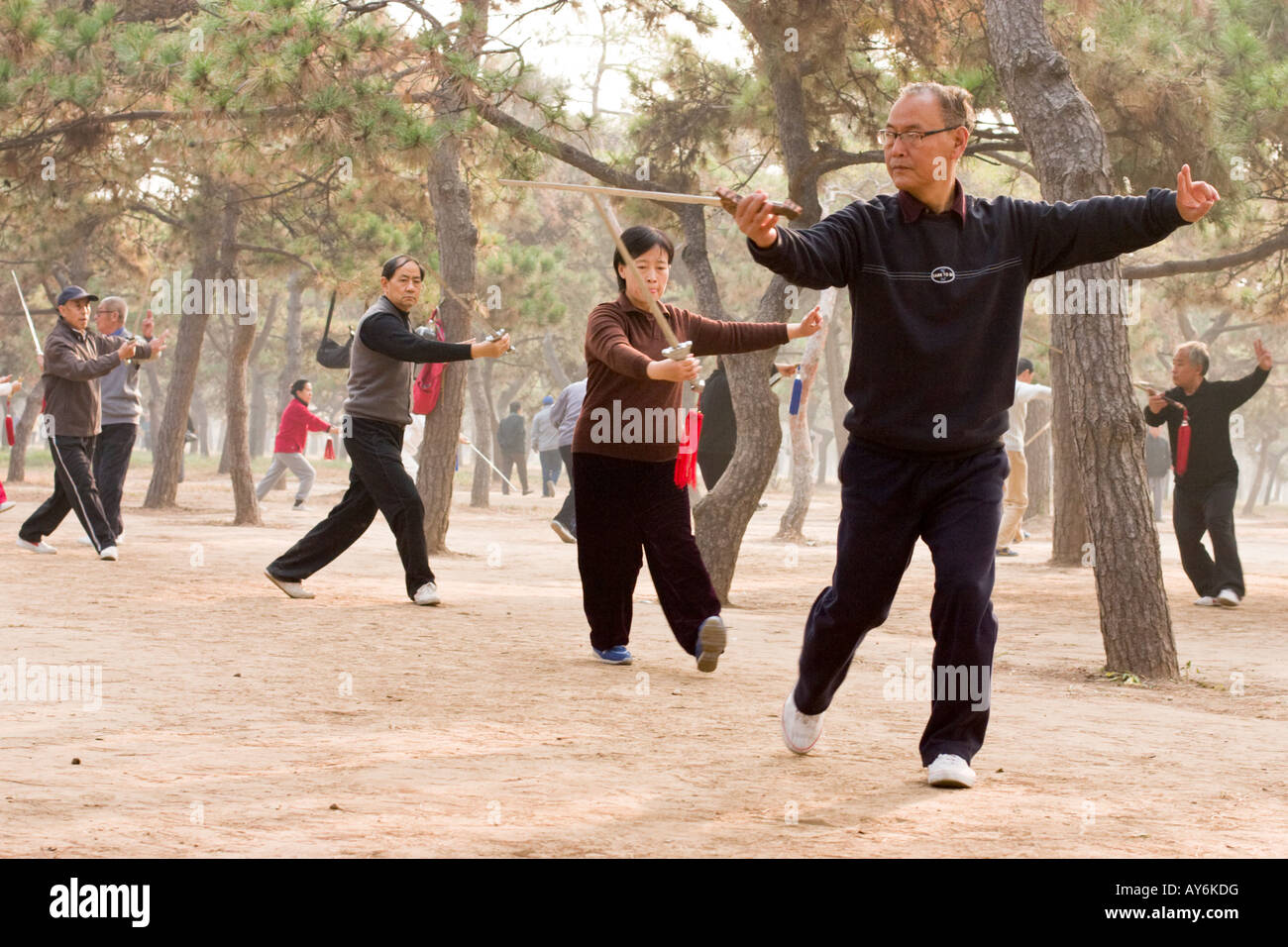 Taichi in Tiantan Park, Beijing Stockfoto