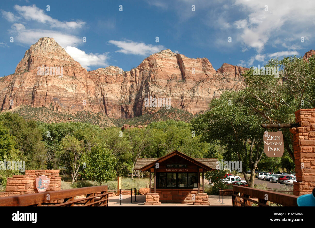 Utah Zion Nationalpark Zion Canyon Visitor Center Zeichen Stockfoto