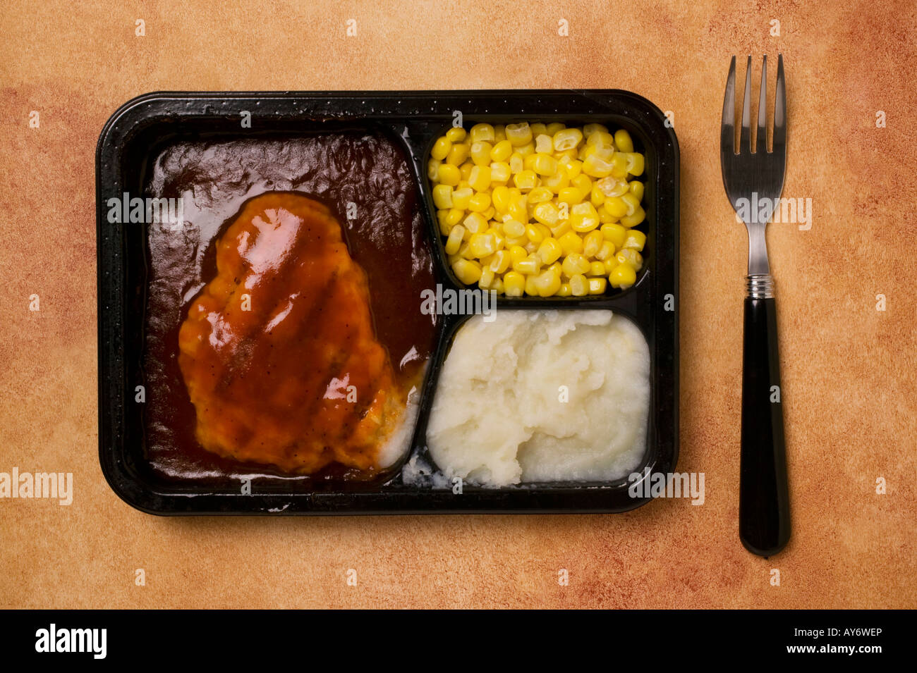 TV-Diner mit Gabel Stockfoto