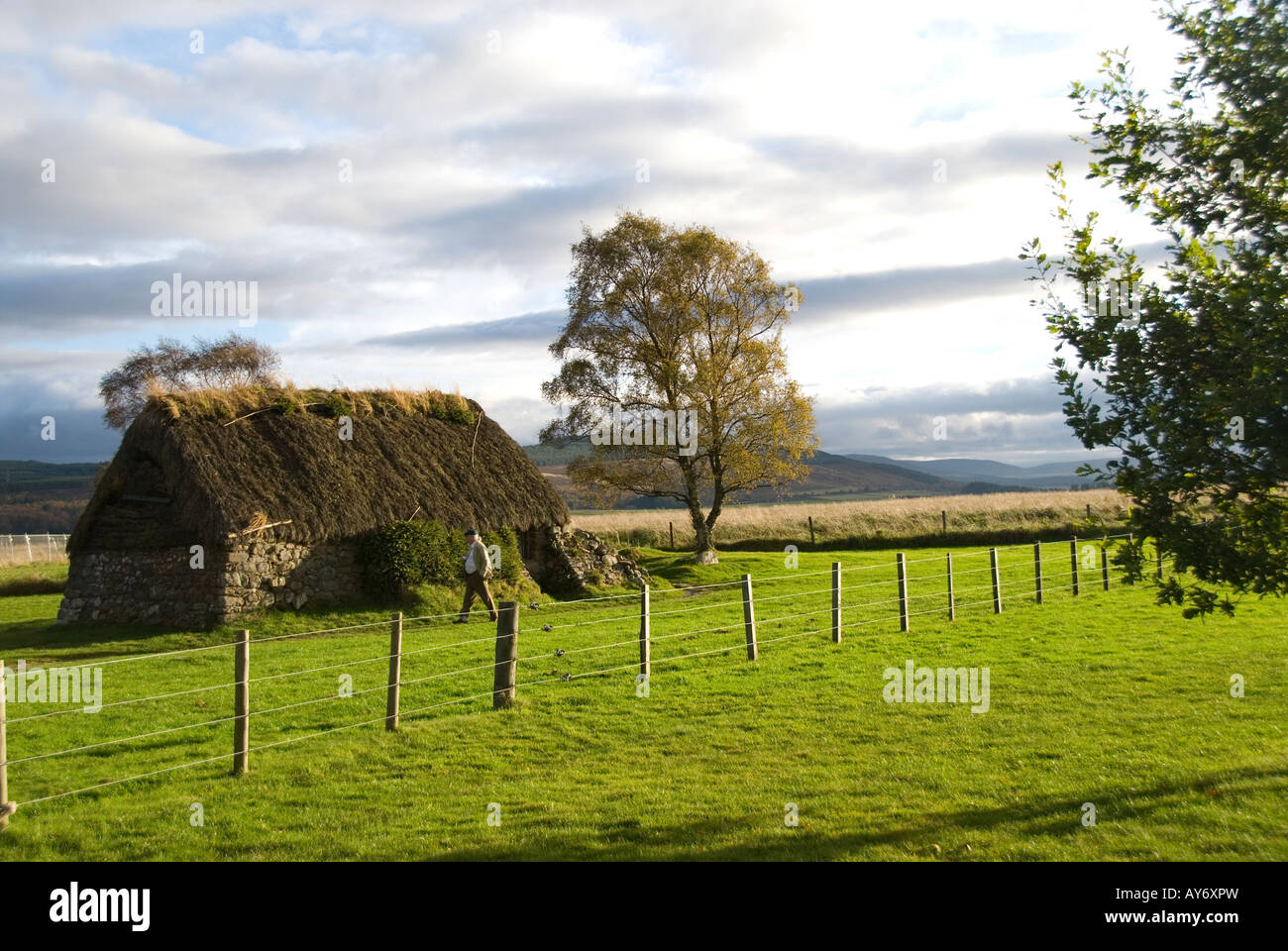 Alte Leanach Cottage bei Culloden Battlefield, dem National Trust for Scotland Stockfoto