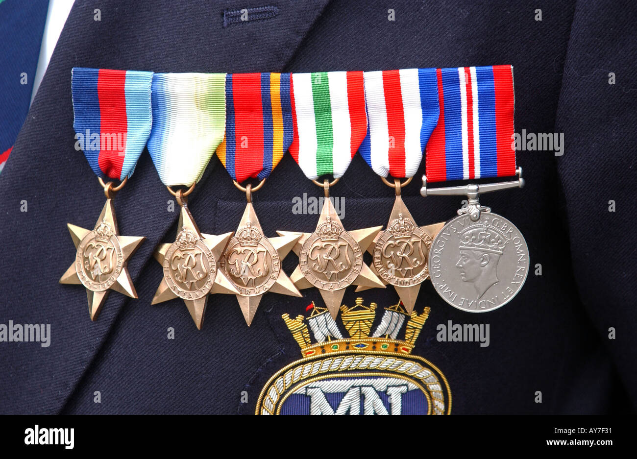 Krieg Medaillen auf ein Veteranen-Brust Stockfoto