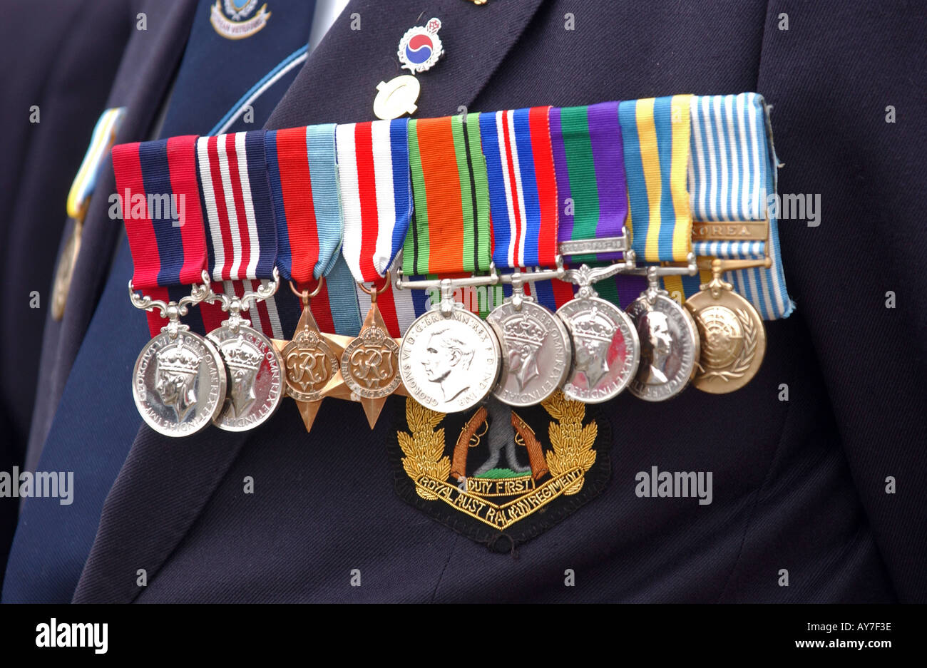 Krieg Medaillen auf ein Veteranen-Brust Stockfoto
